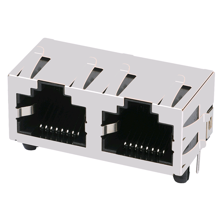 Right Angle 10 / 100 BASE Multi Port RJ45 Modular Jack With Transformer  Ethernet Cable Connector；
